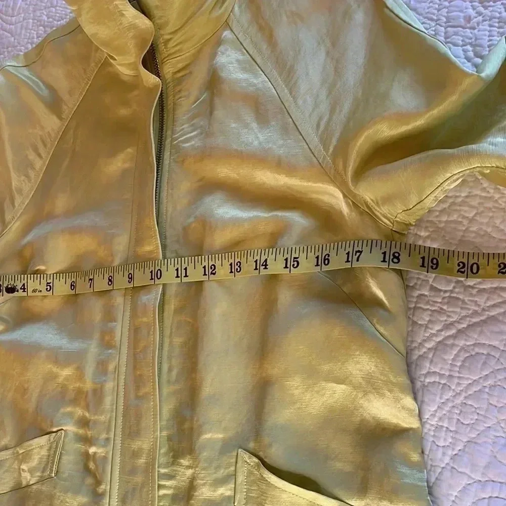 Linen‎ Blend Jacket Women’s Med P Yellow Front Zip Pockets Collar Modern Artsy